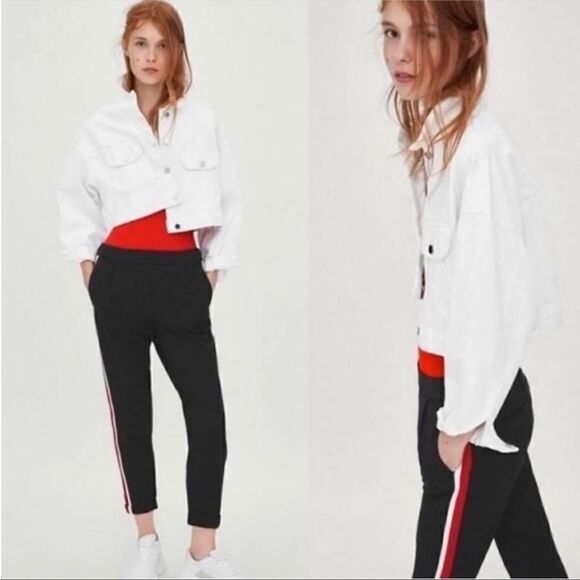 Zara Trafaluc Black Track Joggers with Red and white stripe - Picture 9 of 12
